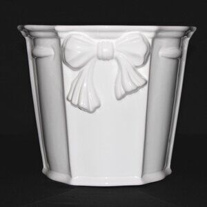 Elegant White Ceramic Planter with Bow Design | Made in Portugal